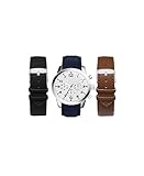 American Exchange Herren Chronograph Navy Leder Analog Uhr mit schwarz/braunen zweiteiligen austauschbaren Lederarmbändern, Marineblau, 44mm