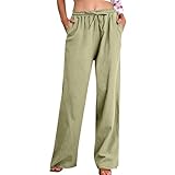 Damenhose Sommer Casual Weite Hose mit Kordelzug in der Taille Strand Elegant Weich Mit Taschen Leichte Hose Elegant Bequeme Lose Casual Elastic Pants, Minze grün, XXXL