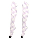 Hellviolette weiße Diamanten, kariertes Muster, Damen-Overknee-Strümpfe, Retro-Stil, dünn, eng, langer Strumpf für Fashionistas, kniehohe Beinstulpen für Halloween, Calcetas