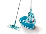 Leifheit Set CLEAN Twist M Flachwischer Ergo 2.0, Bodenwischer mit Supersoft Bezug für nebelfeuchte Reinigung auf Parkett, Laminat & Echtholz, Wischmopp mit Click-System, Mop mit Schleudertechnologie