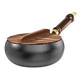 ASIAD Unbeschichtete Eisenpfanne, 28 cm Handgeschmiedeter Schmiedeeiserne Pfanne, Japanische Eisenpfanne mit Holzdeckel, Für Küche, Vielfältige Kulinarische Stile,Schwarz
