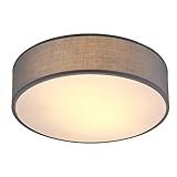 MONZANA® Deckenlampe Stoff Wohnzimmer Schlafzimmer E27 Grau 38cm Rund 2-Flammig 40W Lampe Flur Küche Deckenstrahler Deckenleuchte Stoffdeckenlampe