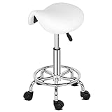 Bonnlo Ergonomischer Sattelhocker, Rollhocker, Bürohocker 47–62 cm Höhenverstellbarer Massagehocker, 360° drehbar für Schönheitssalon, Spas und Büro (Weiß)