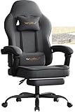 WOLTU Gaming Stuhl mit Taschenfederkissen, Gaming Sessel 150 kg Belastbarkeit, ergonomischer Drehstuhl, Gamer Stuhl mit Kopfkissen, Lendenkissen, Fußstütze, Tech-Stoff, Grau, GS10gr