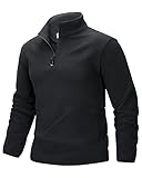33,000ft Herren Fleecepullover Half Zip Fleece Pullover mit 2 Taschen Microfleece Outdoor Sweatshirt Strickjacke Schwarz XL