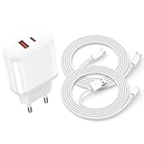 iPhone Ladekabel Schnellladekabel, 20W USB C Ladegerät Ladekabel mit iPhone 16e 16 Pro Max/15/14/13/12/11/XR/XS/X/8 Plus Schnellladekabel mit Light-ning Kabel + USB C Kabel [2Pack 2M] 2 Ports Netzteil