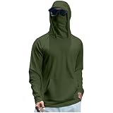 UV Shirt Herren UPF 50+ Kapuzenpullover Shirt mit Integrierte Nackenmaske Sommer Sonnenschutz Camouflage Langarm Einfarbig Kapuzenshirt Schnelltrocknend Atmungsaktives Rashguard Angeln Outdoor Wandern