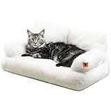 MEWOOFUN Katzenbett Große für Katzen, 66x48cm Flauschig und weich Katzensofa Katzencouchbett für mittlere und kleine Hunde/Katzen, süßes Katzenbett mit Rutschfester Unterseite, weiß