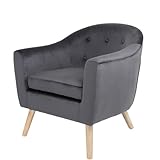 mymai Loungesessel Samt Eleganter Polstersessel mit Knopfheftung, Bequemer Design-Sessel mit Holzbeinen für Wohnzimmer, Schlafzimmer & Büro Dunkelgrau