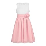 TiaoBug Festliches Mädchen Kleider für Hochzeit Sommer Brautjungfern Blumenmädchen Kinder Chiffon Kleid elegant zweifarbig Partykleid gr. 104-164 Weiß&Rosa 128