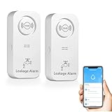 WiFi Wasserlecksucher 2Pack (2.4G WiFi), 90dB Wassermelder Alarm und App-Alarm, kabelloser Wasserstandssensor, für Rohre, Schlafzimmer, Küche, Badezimmer, Keller