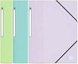 OXFORD School Life Schnellhefter mit 3 Klappen, A4, mit Gummizug, Polypropylen-Deckel, Pastellfarben, 3 Stück