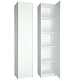 Regal mit 5 Ebenen in mattem Finish Aktenschrank mit 4 Einlegeböden und 1 Tür, Standregal 39 cm breit mit hochwertigen Polymergriffen ideal für Schlafzimmer, Wohnzimmer, Flur, Büro Weiß