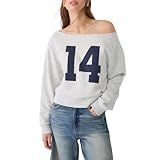 YILEEGOO Damen-Sweatshirt mit lockerem Zahlenaufdruck, langärmelig, schulterfrei, lässig, Herbst 2024, grau, L