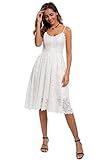 Atnlewhi Damen Vintage ärmellosen V-Ausschnitt A-Linie Kleid Blumen Knielang Spitzenkleid Brautjungfer Elegante Cocktailkleider - Weiß - L