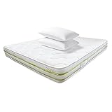 MUUN – Aloe-Vera-Matratze für Französisches Bett mit AloeFeel, 120 x 190 cm, Höhe 20 cm, mit 2 Kissen, Milben- & Allergikerfreundlich, Orthopädisch, Oeko‑TEX | Modell Penia