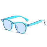 HYYZZC Hochwertige Retro-Sonnenbrille mit runden Gläsern für Damen, modische Nietendekoration, UV400-Schutz, Punk-Sonnenbrille mit Leopardenmuster, Blau Blau