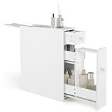 COSTWAY Nischenregal mit Schubladen, schmaler Nischenschrank aus Holz, Badschrank, Badregal, Seitenschrank, Küchenschrank, Mehrzweckschrank für Bad, Küche, Wohnzimmer, 16 x 48 x 58 cm (Weiß)