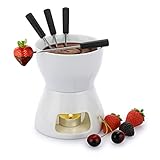 SUMNACON Keramike Schokofondue-Topf-Set mit 4 Gabeln Schoko Fondueset Käsefondue für Schokolade Käse Fondue Familienessen Nachtisch Picknicks Geburtstagsfeiern Urlaubsfeiern Weiss