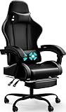 Devoko Massage Gaming Stuhl, Computer Bürostuhl mit Fußstütze, Racing Gamer Stuhl 150kg Belastbarkeit, 90-135° Rückenlehne einstellbar Ergonomischer PC Stuhl, 360° drehbar, Schwarz