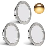 YindaLux 3er Set LED Einbaustrahler 230V 3W 3000K Warmweiß, Ultra Flach 300LM Bohrloch 55-58mm und 15mm Flache, IP44 Möbeleinbauleuchte für Spiegelschrank, Gebürstet Nickel