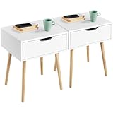 Yaheetech 2X Nachttisch Beistelltisch Nachtschrank mit Schublade und 4 Holzbeinen Skandinavischer Sofatisch aus Holz Nachtkommode für Schlafzimmer/Wohnzimmer, Weiß