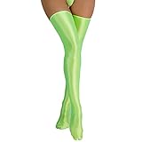 Frauen sexy glänzende Seide rutschig hochelastische glänzende Oberschenkel Ledersocken Erwachsene Socken Mesh Set (Green, One Size)