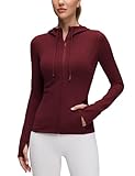 CRZ YOGA Damen Butterluxe Voll Reißverschluss Running Jacke Zip Tasche Sport Gym Hoodie Mesh Hoody Sweatjacke mit Daumenloch Roter Merlot 44