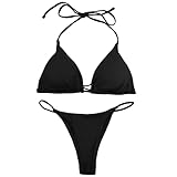 Wisebom Damen Bikini Set Zweiteiliger Badeanzug Bikini Bikini Damen Neckholder Triangel String Bikini Set mit Brustpolster Schwarz (DE/NL/SE/PL, Alphanumerisch, M, Regular, Regular, Schwarz)