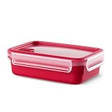 Emsa Mikrowellendose Clip & Micro 517772 | Mikrowellenventil | 0,8 L | Lunchbox | Integrierte Maßeinteilung | Made In Germany | Rot/ Transparent