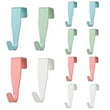 HingtTraum 12 StückTürhaken ，Türhaken zum Einhängen, Edelstahl Türhaken, Haken zum Einhängen, stabile Aufhängung, kein Bohren, geeignet für Standardtüren, in Weiß, Rot, Blau und Grün，Garderobenhaken