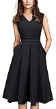 HOMEYEE Damen Vintage 50er Ärmellos Cocktail Retro mit Pocket Flared Kleid A196 (M, Schwarz)