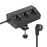 Tischsteckdose mit USB C PD 20W, 4000W/16A Steckdosenleiste Schreibtisch, STGAROT 3 Fach Mehrfachsteckdose 4 USB mit Schalter 2M Kabel, Überspannungsschutz Steckdose Tisch für Zuhause Büro, Schwarz