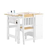 SoBuy Kindertisch mit 1 Stuhl, Kindersitzgruppe mit 1 Papierrollenhalter, Kinder Tisch Stuhl Set, Spieltisch und Maltisch für Kinderzimmer, Maltisch für Kinder, Weiß und Natur 80x66x50 cm KMB60-WN