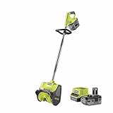 RYOBI 18 V ONE+ Akku-Schneebürste / Schneefräse RY18ST25A-140 (25cm Räumbreite, 6m Wurfweite, inkl. 1 x 4,0 Ah Akku und Ladegerät), Grün & Anthrazit