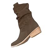 LinRim Stiefeletten Damen Elegant Wildleder Halbstiefel Spitz Schlupfschuhe Stiefel Mit Schnalle Kurzstiefel Cowboystiefel Halbhohe Bequemer Absatz Ankle Boots Westernstiefel