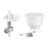 Bosch Zubehör-Set BakingSensation MUZ5BS1, Fleischwolf, Kunststoffschüssel, Spritzgebäck-Vorsatz, Edelstahl Loch-Scheibe, 4 Gebäckvarianten, passend für Serie 4