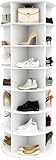 GOFEI 7-stöckiger Drehbarer Schuhregalturm – 360° Freistehender Runder Schuhorganizer mit Drehregalen für Schuhe und Handtaschen (Weiß)