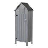 TRUTZHOLM Gartenschrank Tannenholz 179x65x46 cm wetterfest mit Bitumendach Gerätehaus Gartenhaus Schuppen Balkonschuppen Gartenbox Werkzeugschrank kleines Verkaufshäuschen in grau