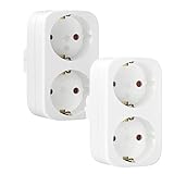Doppelstecker für Steckdose, 2 Stück Steckdosenadapter, Mehrfachstecker für Küche Büro
