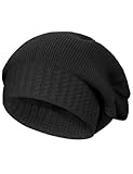 Kiiwah Stricken Beanie Mütze für Damen, Winter Warme Slouchy Cap Klassische Elastisch Longbeanie Atmungsaktiv Hat Knit Ski Wintermütze(Schwarz)