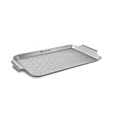 BURNHARD Grillschale 37 x 25 x 2 cm aus Edelstahl für Gemüse, Fleisch und Fisch, Gemüsekorb für Gas-, Elektro- und Holzkohlegrill, spülmaschinenfest, rostfrei