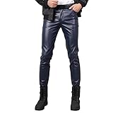 2026 Eng anliegende Lederhose für Herren, Enge elastische, warme Trend-Motorrad-Lederhose Kurze Hose Herren Blau (Blue, 36/XXL)