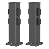 ledscom.de 2 Stück Garten Steckdosensäule Polly für außen, IP44, 4-Fach, Edelstahl, anthrazit, eckig, 40 cm