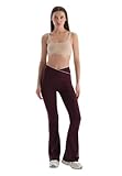 Dagi Women's Flared Slim Fit Flare with Waist Piping Leggings, Damson, L