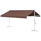 Outsunny Standmarkise 4,5 x 3,4 m Gartenmarkise mit Handkurbel, Ausziehbare Terrassenüberdachung, Verstellbar Sonnenschutz für Garten, Balkon, Polyester, Kaffee