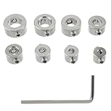 8 Stück Tiefenanschlagringe Set, 3-10mm Edelstahl Bohrtiefenbegrenzer Stellungsregler Ring Tiefenstopp Stellringe mit Sechskantschlüssel für Holzbearbeitung Positionieren Tiefenbegrenztes Bohrer
