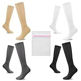 KASURE 4 Paar Kompressionsstrümpfe Damen und Herren, Lange Röhre stützstrümpfe, Compression Socks Geeignet zum Laufen、Radfahren und Flug, Kommt mit Wäschesack(S/M, Schwarz + Weiß + Grau + Haut)