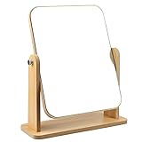 Kosmetikspiegel, Tischspiegel 360 Grad Drehung Schminkspiegel Stehend Holz Makeup Spiegel Rechteckiger Spiegel Groß 24,5 X 19,5CM Tischspiegel für Schminktisch Schreibtisch, Badezimmer, Schlafzimmer