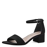 Tamaris Damen Sandalen mit Absatz Textil Vegan Blockabsatz Sommer; BLACK/schwarz; 38